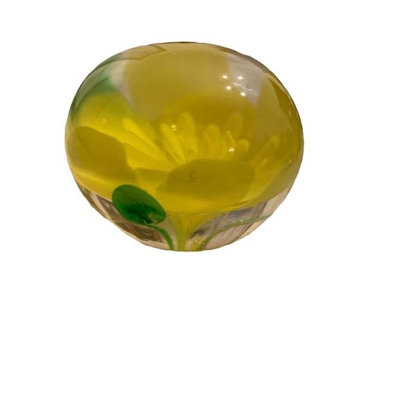Round Globe Paperweight Yellow Flower 2.2"d x 1.8"h - Picture 5 of 7